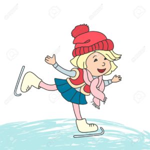 Girl skating on ice. Vector cartoon characters for greeting card, children book and winter design